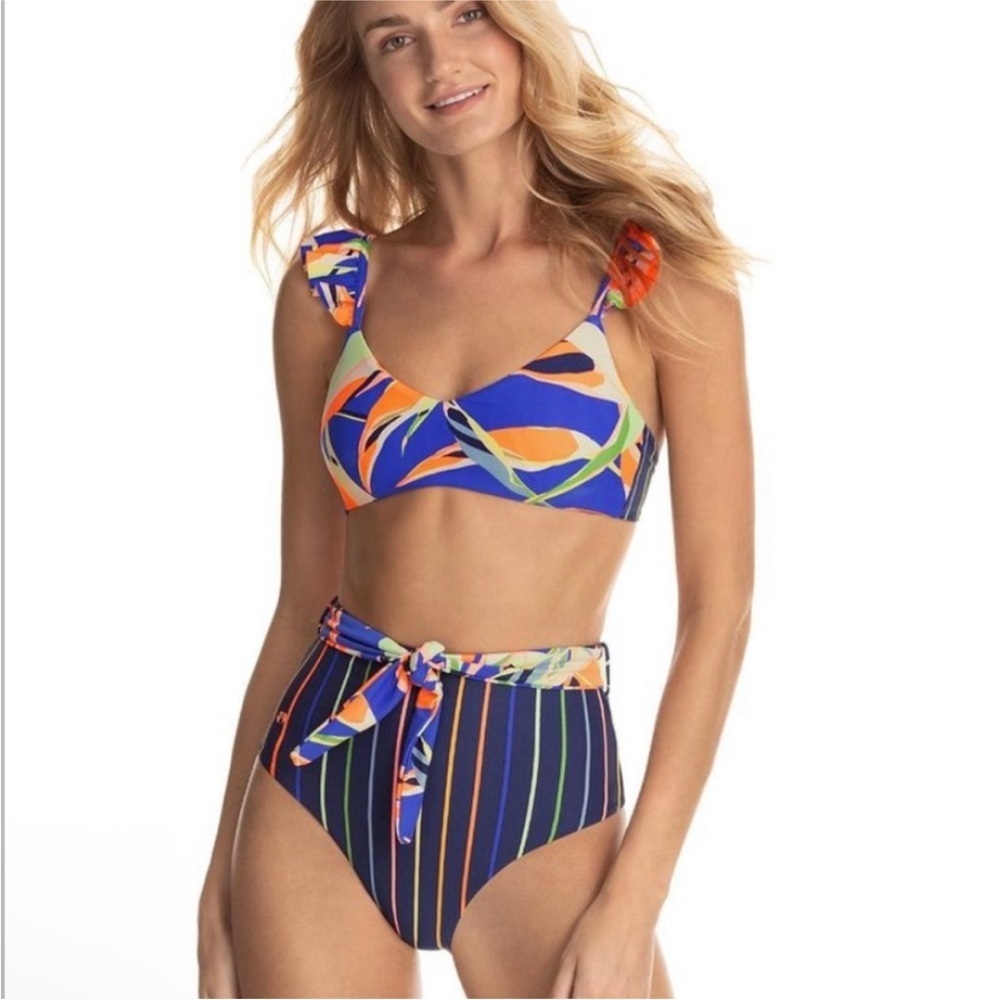 Maaji stripe reversible belted high waisted swim bottom new size XS
